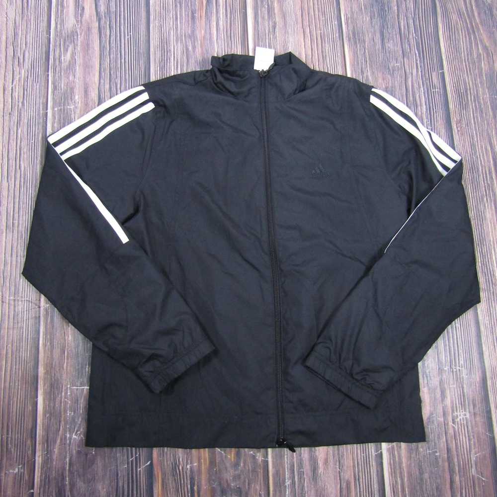 Adidas Jacket Mens Small Black Full Zip Track Windbreaker 3 Stripes Lightweight